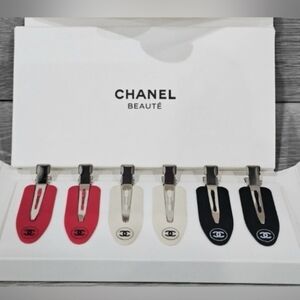 CHANEL Beaute’ Hair Clip Accessory Set (Red, Cream and Black) Set